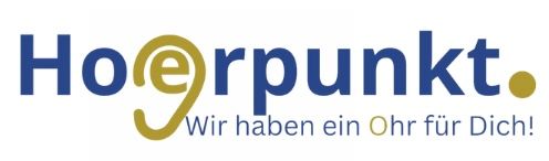 Logo mit Schriftzug Hoerpunkt und einem goldenen Schweif, das einer Ohrmuschel gleicht