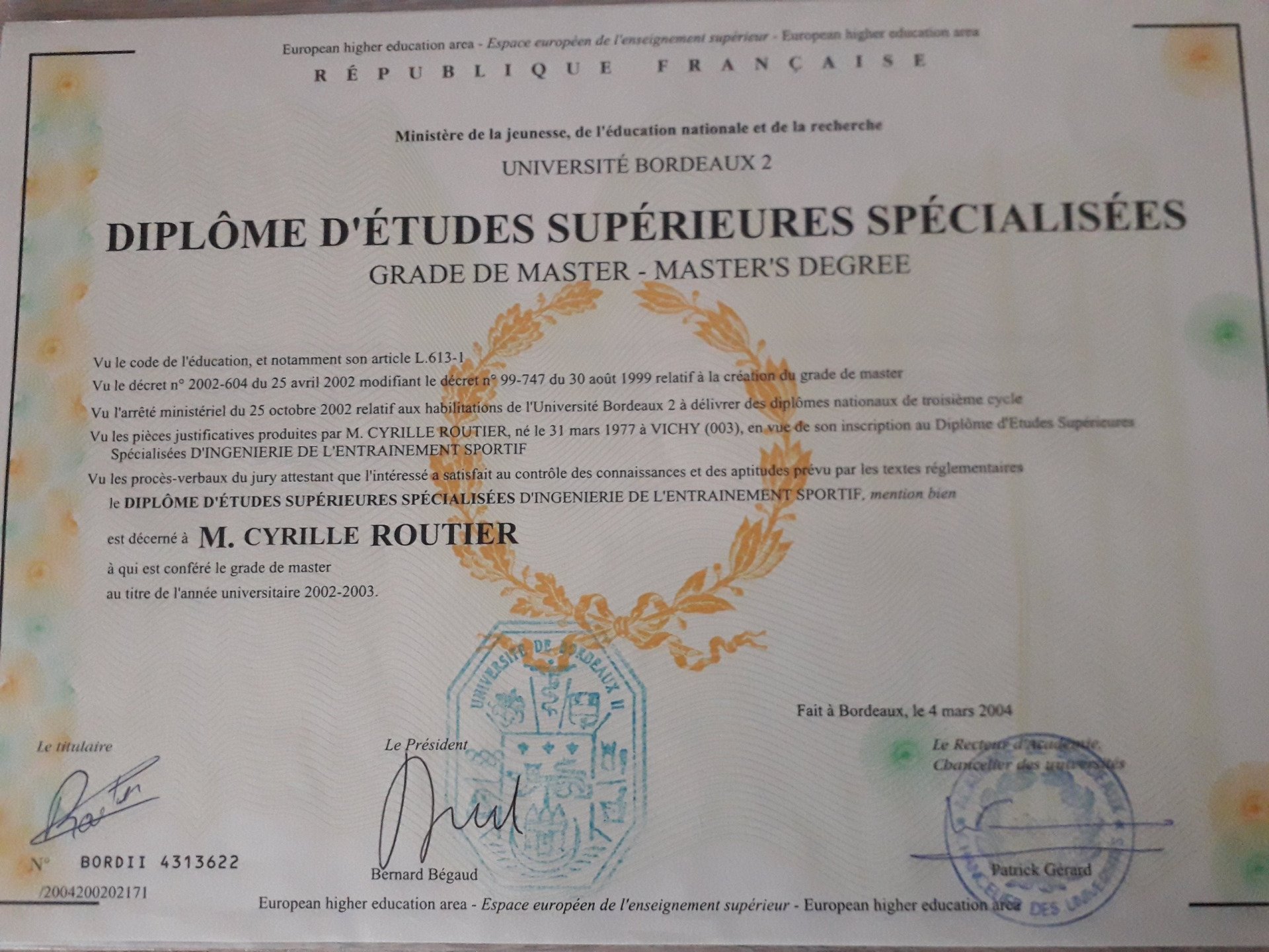 DESS Ingénierie de l'entraînement sportif