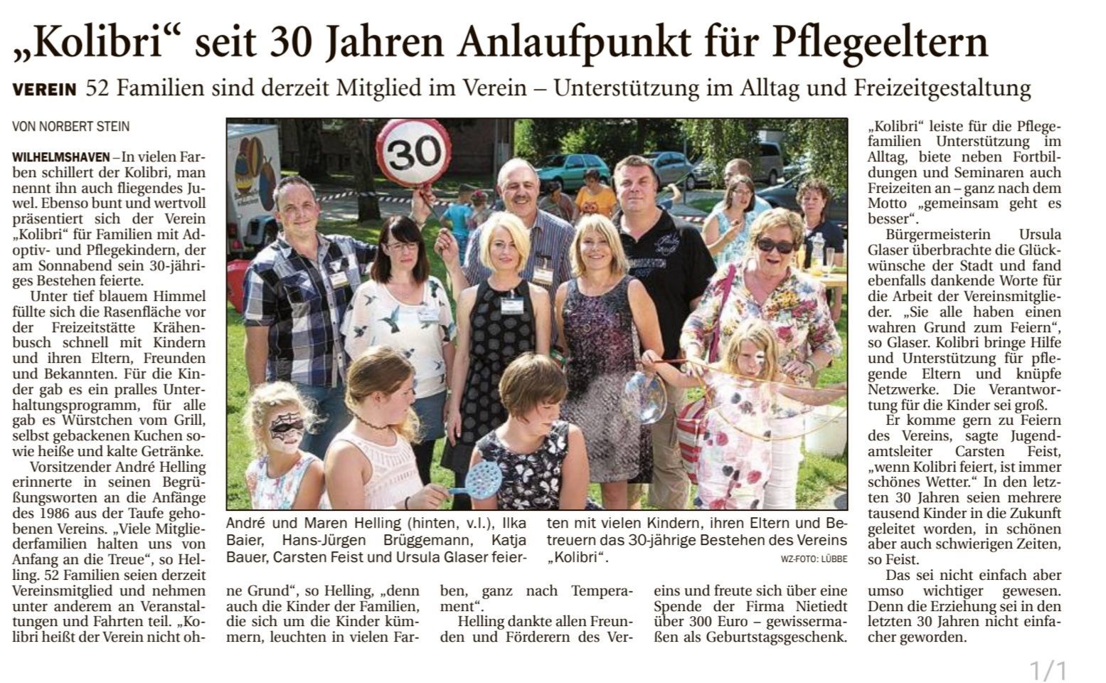 Bericht der WZ vom 29. August 2016
