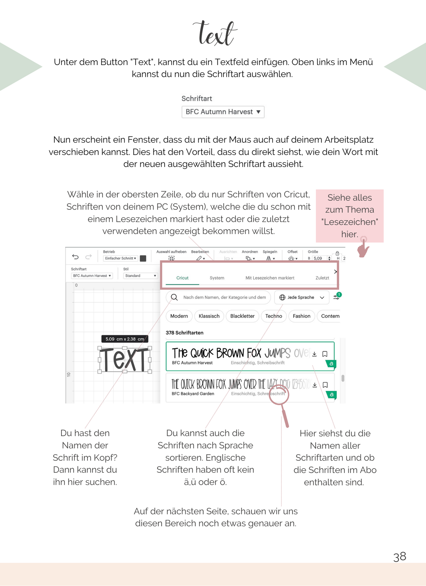 Lerne, wie man mit dem Textwerkzeug umgeht und wie du passende Schriftarten in Design Space finden kannst.