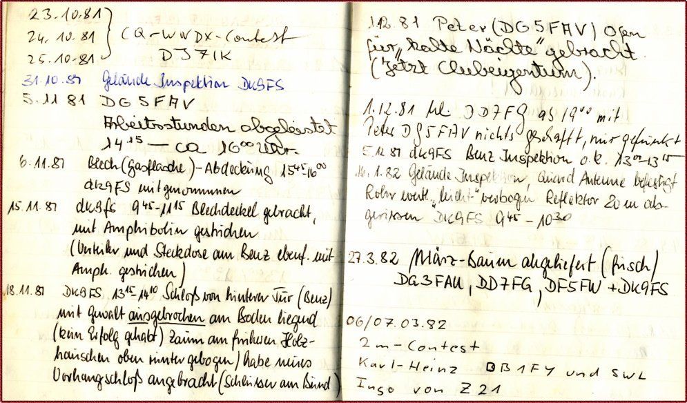 Ausschnitt aus unserem Gelände-Tagebuch 1981/1982