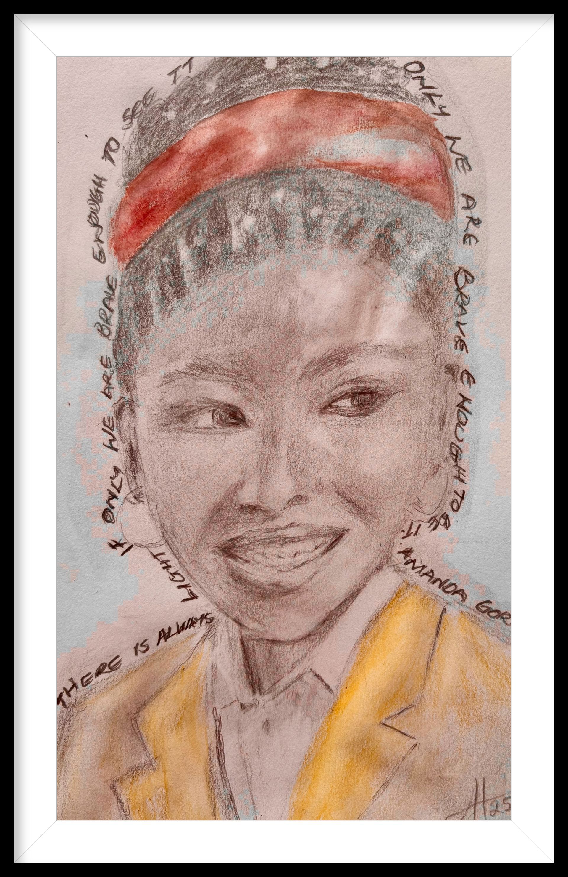 Graphite and watercolour sketch of poet, Amanda Gorman