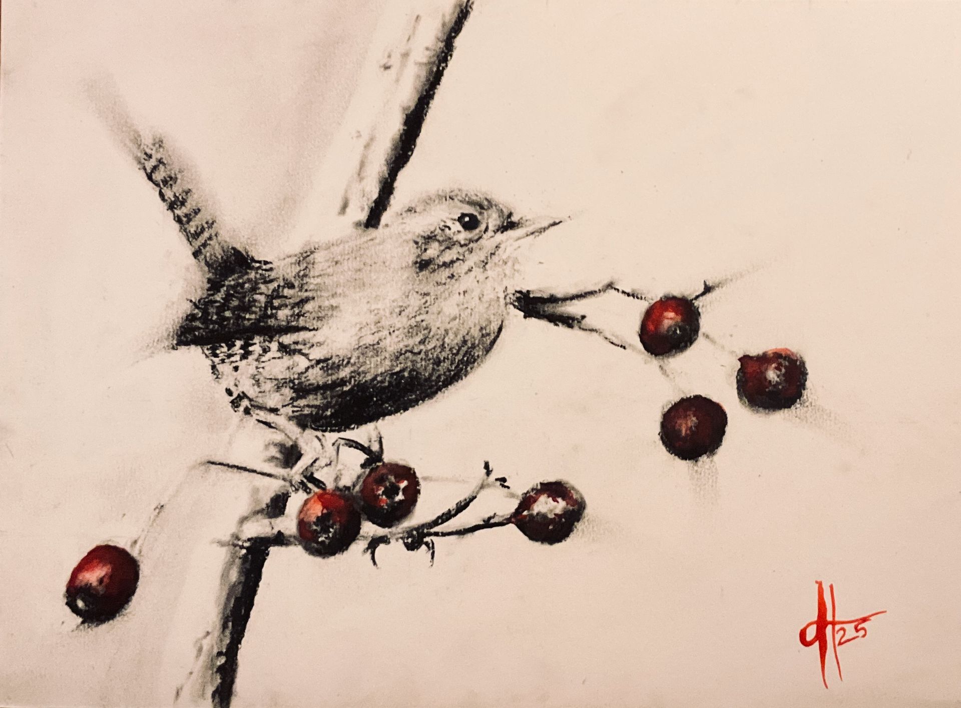 Watercolour painting of a male kingfisher on a branch