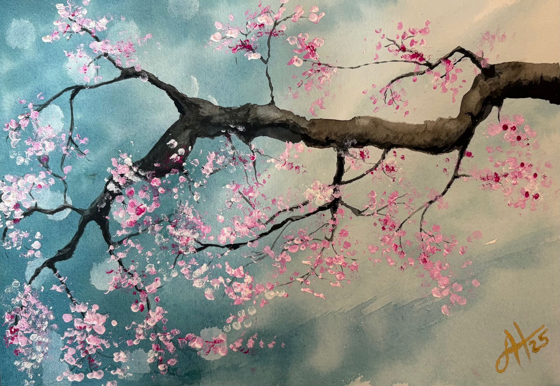 Painting of woman in a white dress raising her face to the sun with wings behind her