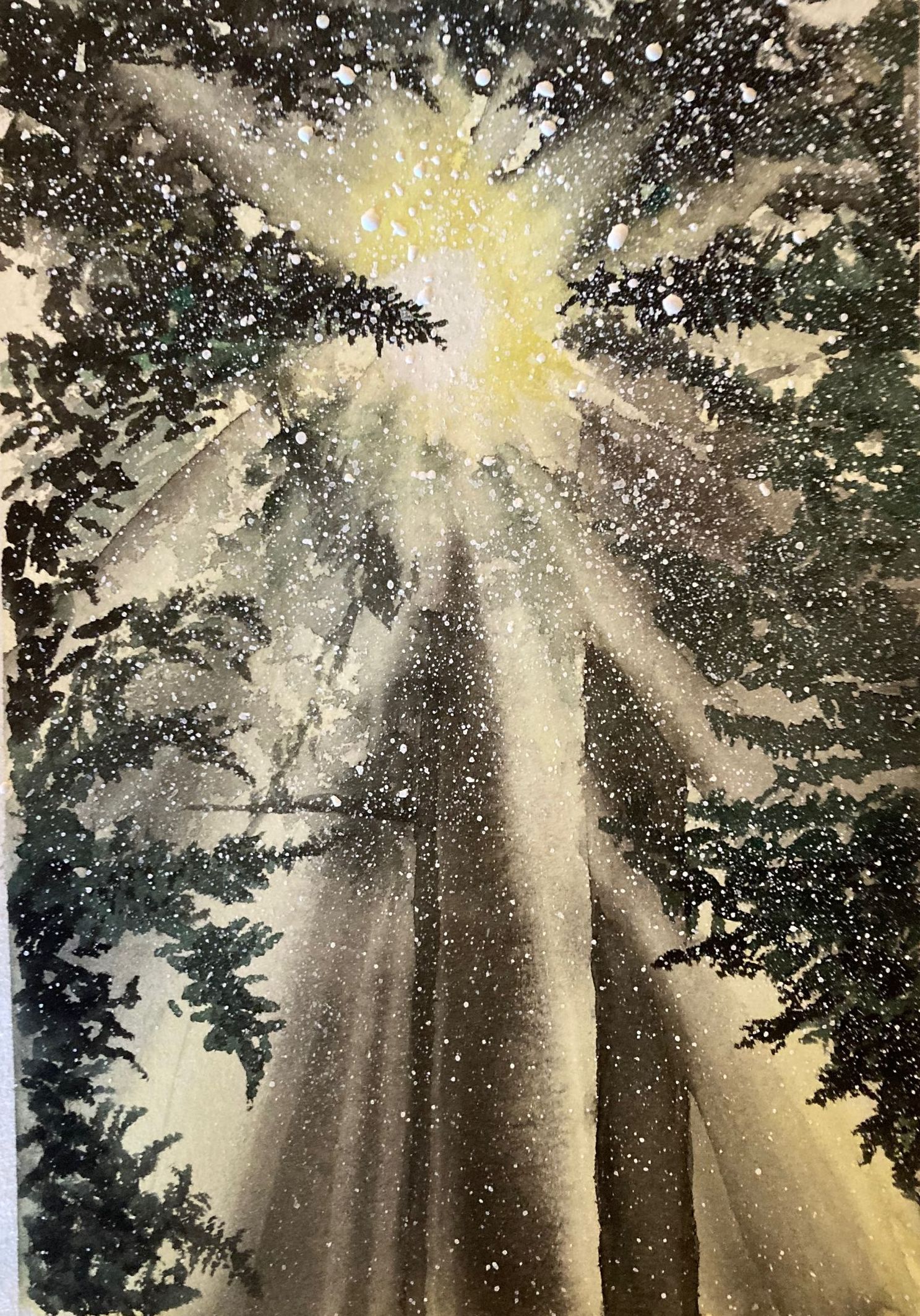 Watercolour painting of a study in Study in komorebi