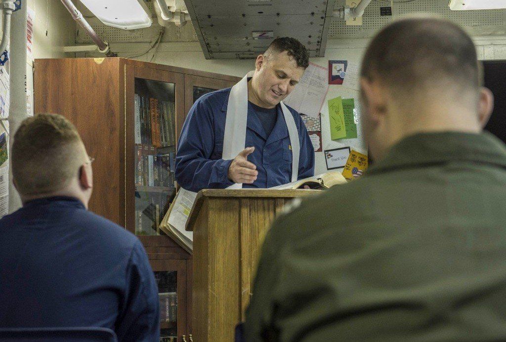 Chaplain preaches field sermon