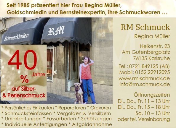 Anzeige 40 % Rabatt 40 Jahre RM Schmuck - 40 % Rabatt auf Silber- und Perlenschmuck