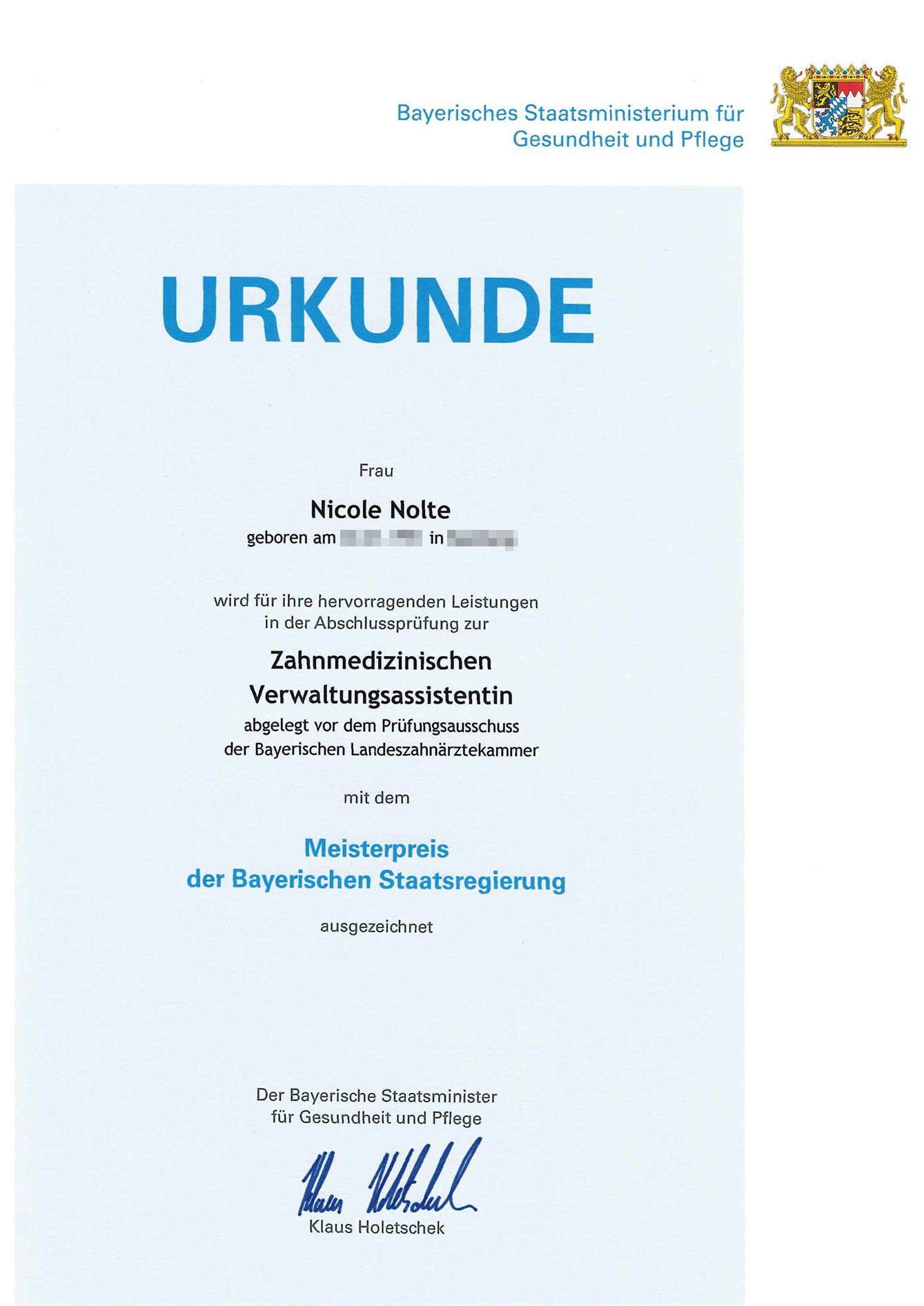 Urkunde ZMV