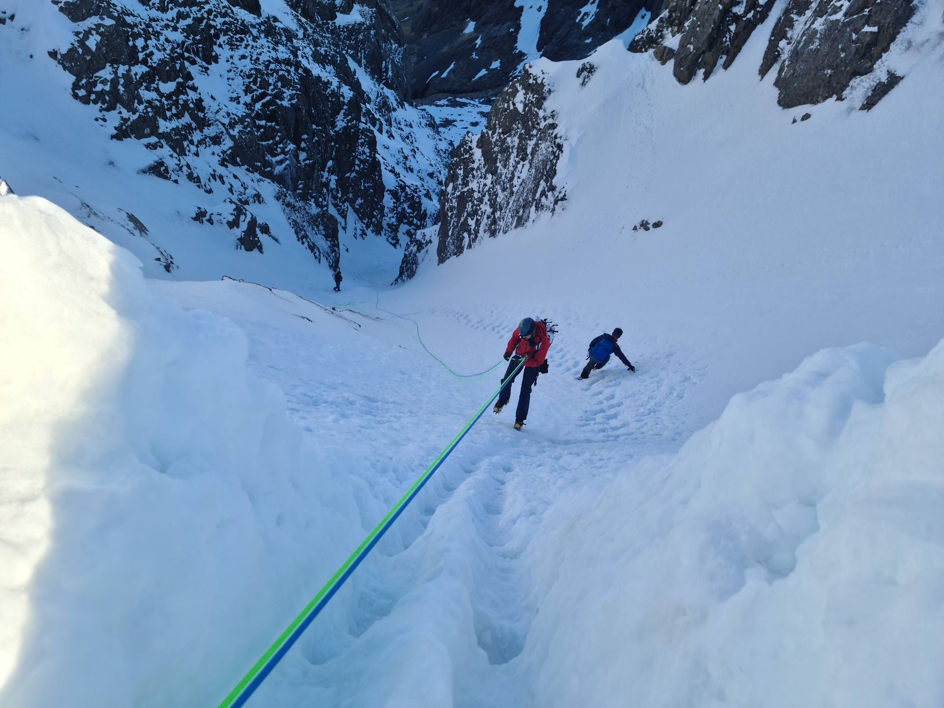 Abseiling on an intro to winter climbing course