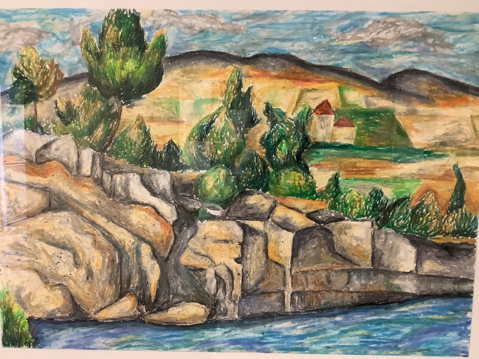 Ein von einer Schülerin gemaltes Gemälde mit Landschaftsdarstellung