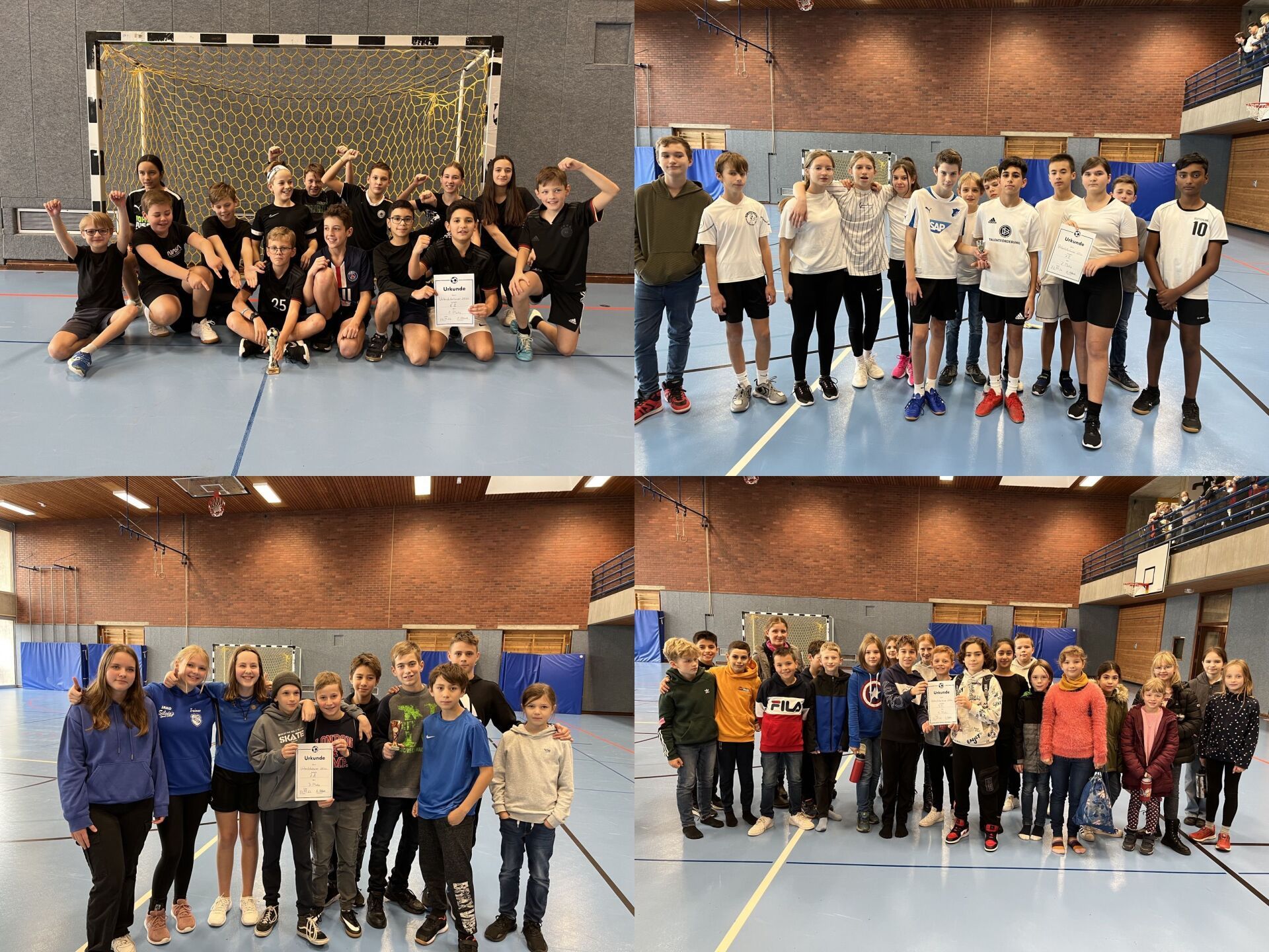 Collage mit den Siegerteams des Unterstufen-Fußballturniers