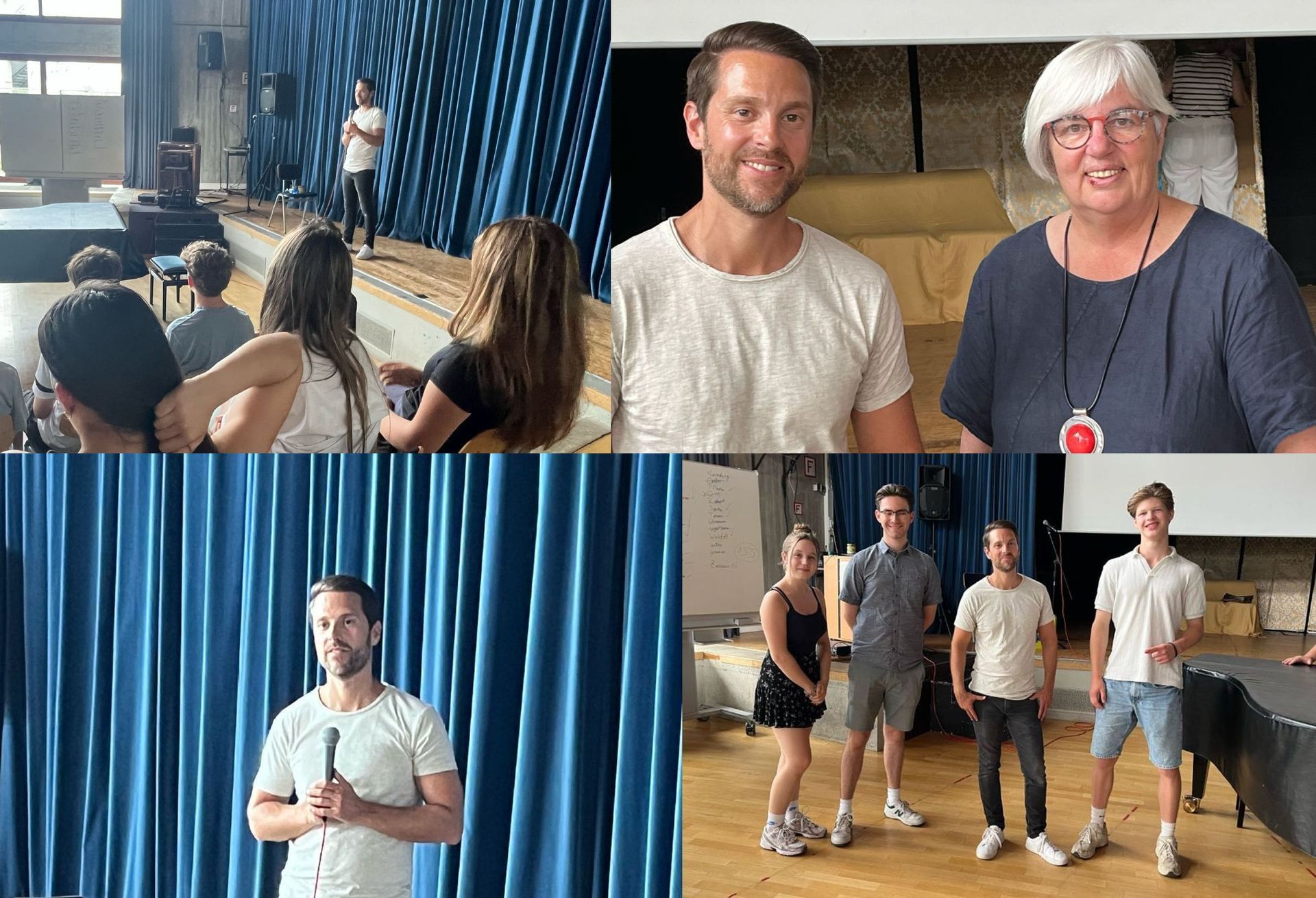 Collage aus Bildern mit Mirko Drotschmann und Schülern sowie einer Lehrkraft des Wilhelmi-Gymnasiums