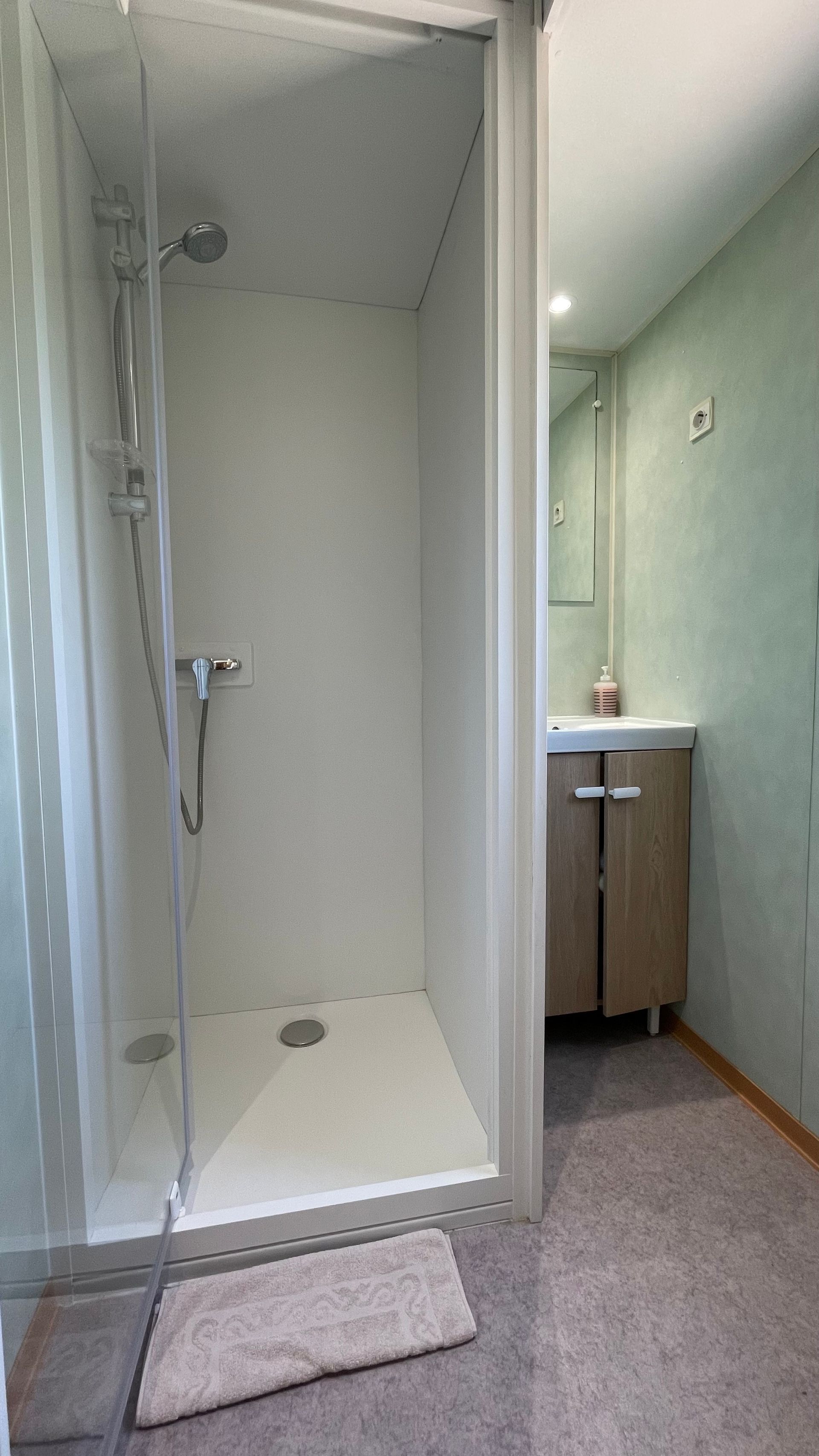 Salle de bain avec douche et lavabo