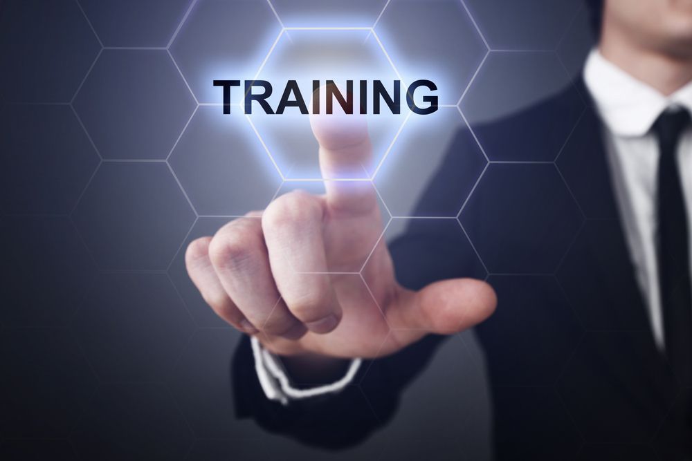 Man pointing at training image