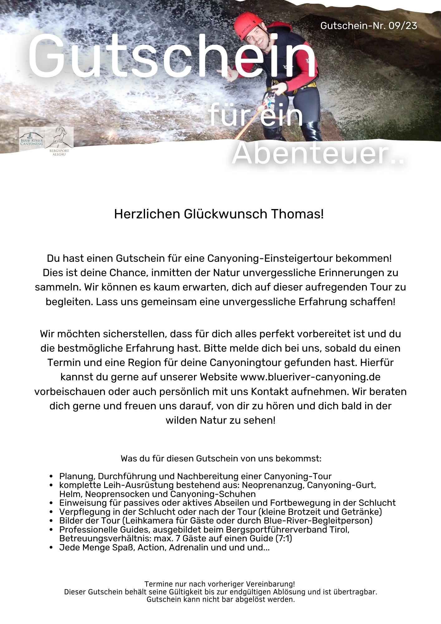 Geschenkebox Canyoning Gutschein Allgaeu Vorarlberg
