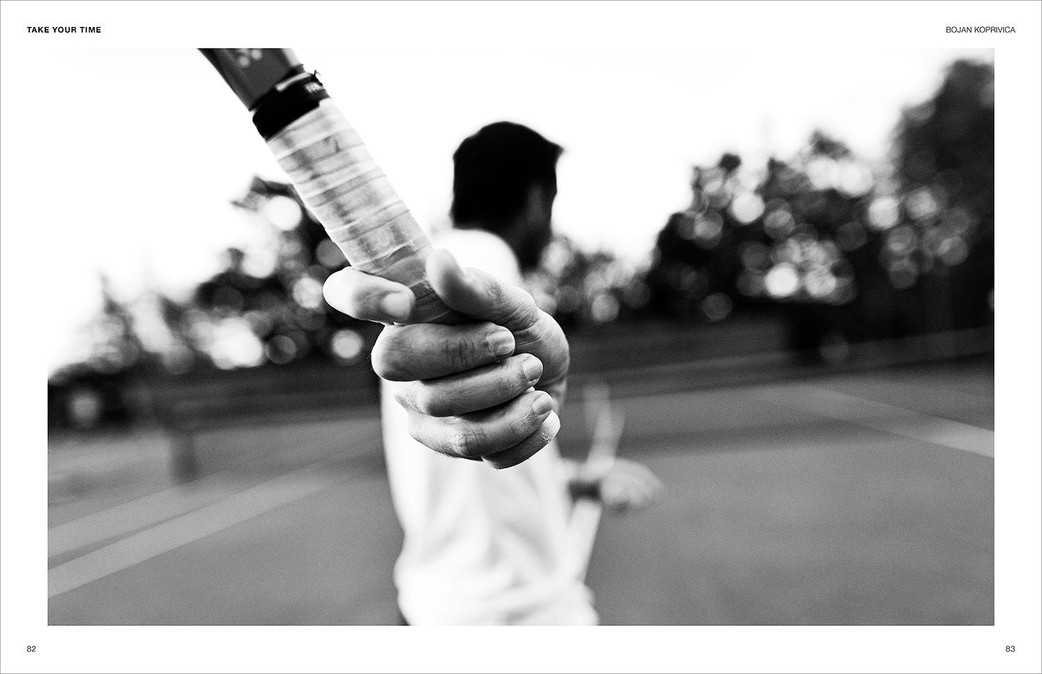 TAKE YOUR TIME Magazine pages: Bojan Koprivica playing tennis closeup of his hand by Cornelia Köster