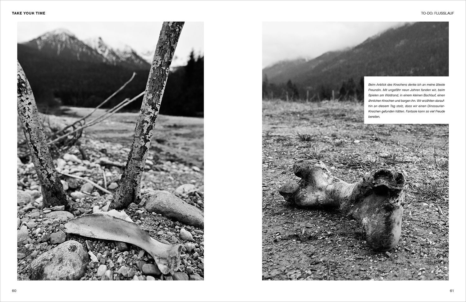 TAKE YOUR TIME Magazine pages, pictures of bones in the nature by Cornelia Köster