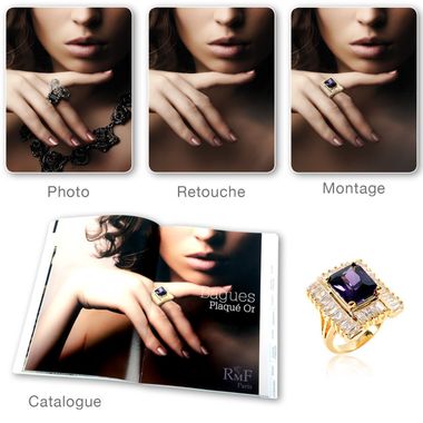 Retouche et photomontage d'un bijou pour une couverture de catalogue