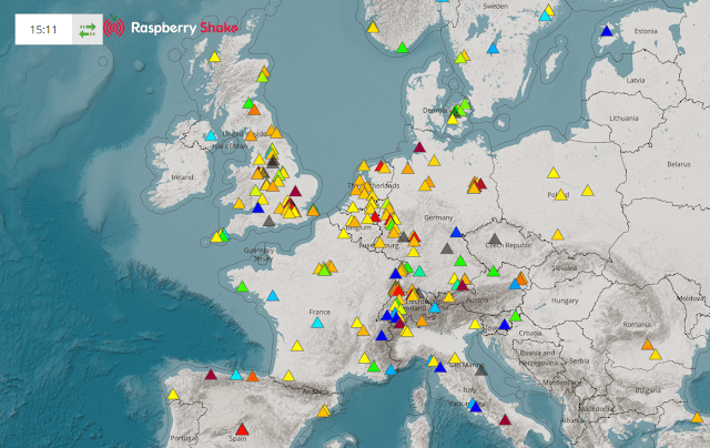 Raspberryshake citizen seismology stations in Europe