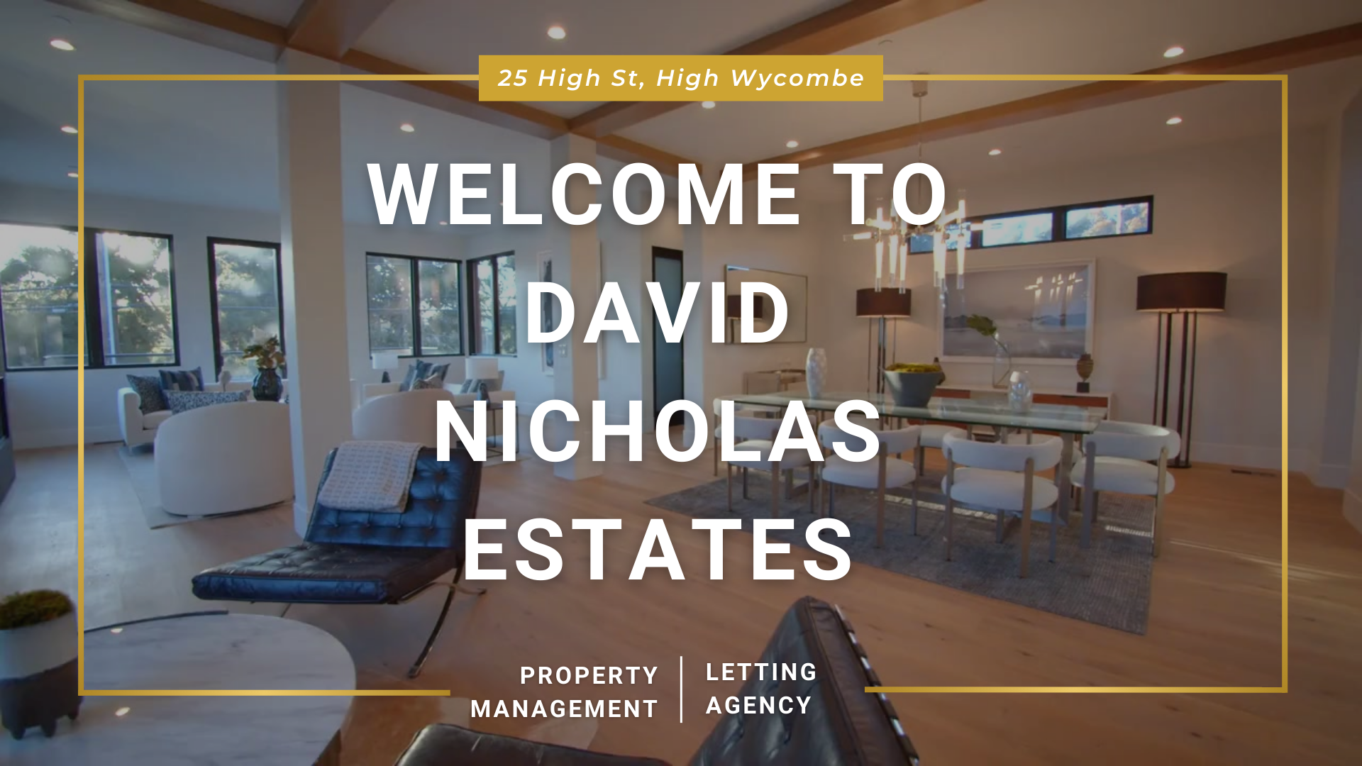 Explore expert property management and letting services at David Nicholas Estates, High Wycombe. Modern living room welcoming viewers to David Nicholas Estates' property management and letting agency at 25 High St, High Wycombe.
