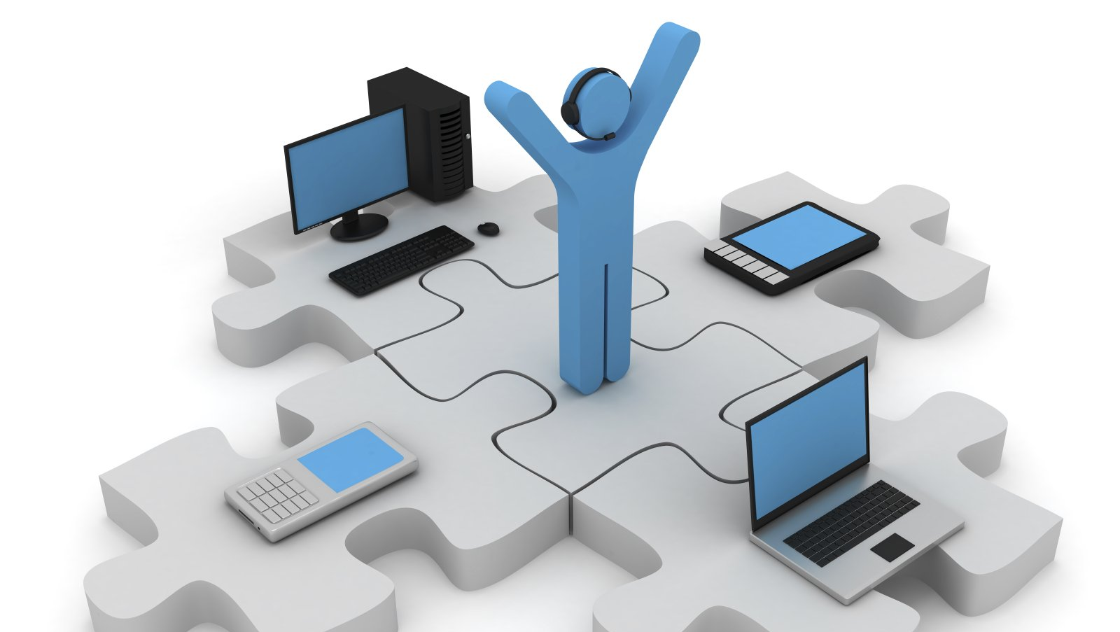 Puzzle - Darstellung von Mensch in Verbindung zur Technik / Network -Darstellung