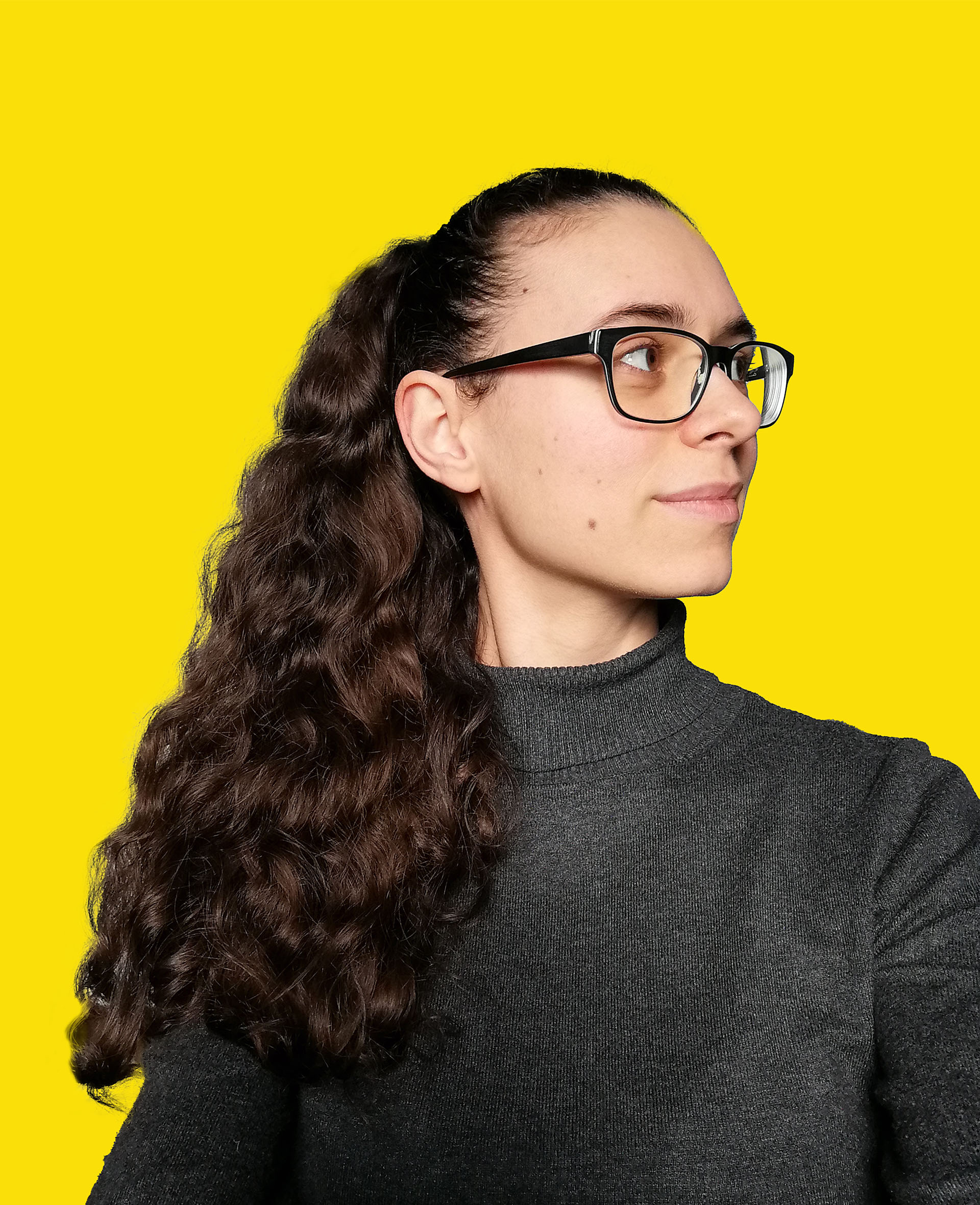 a woman named Sophie Lupas on a yellow background