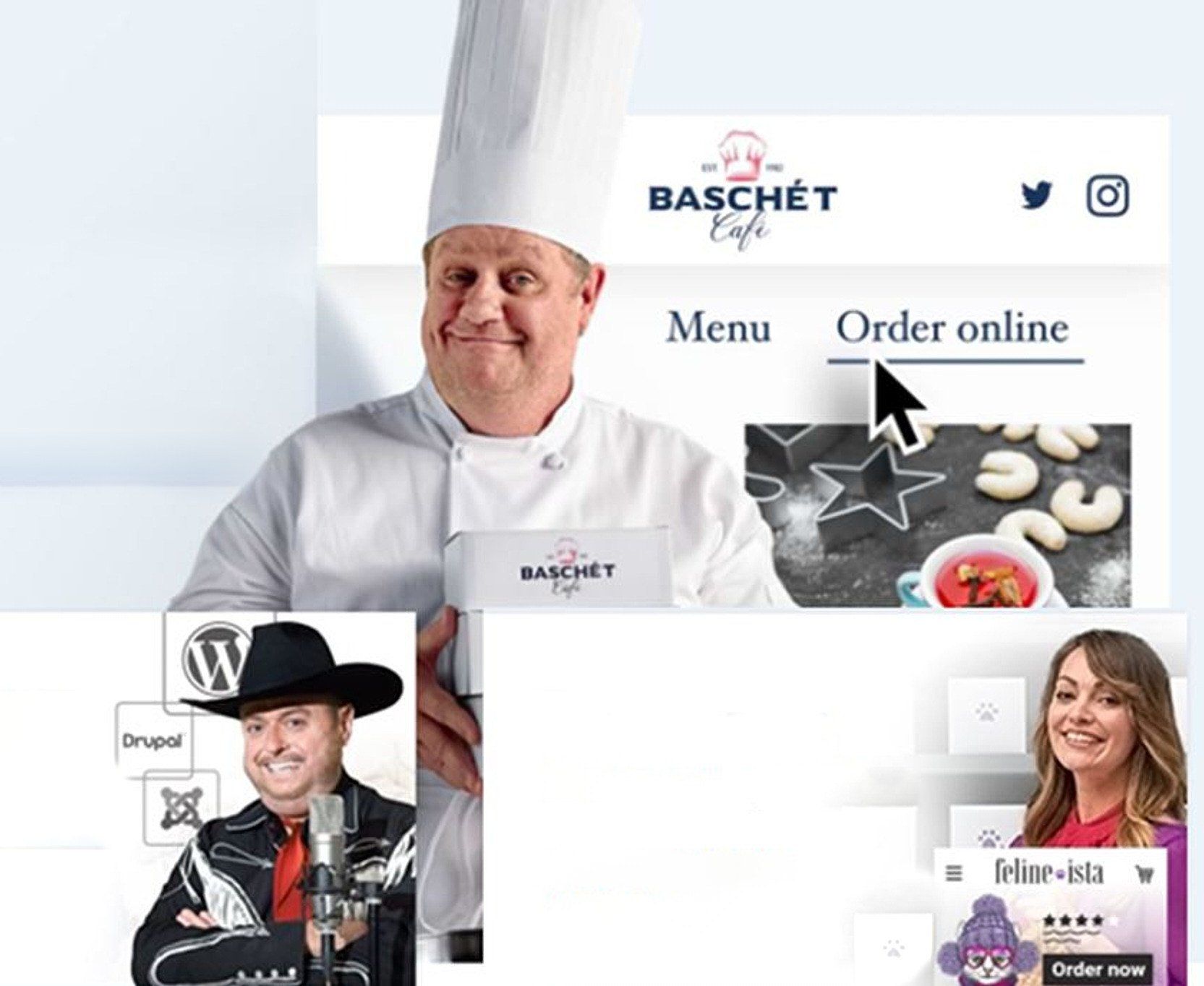 Marketing failure image that repels prospect and does not invite them in. The mixed message image is a marketing failure. The baker is great but the other two smiley faces at the bottom of the image repel 24x7.