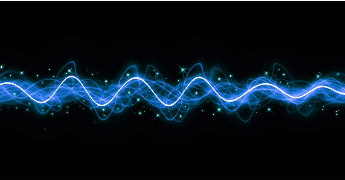 Blaue und weiße Frequenzen und Wellen auf einem schwarzen Hintergrund