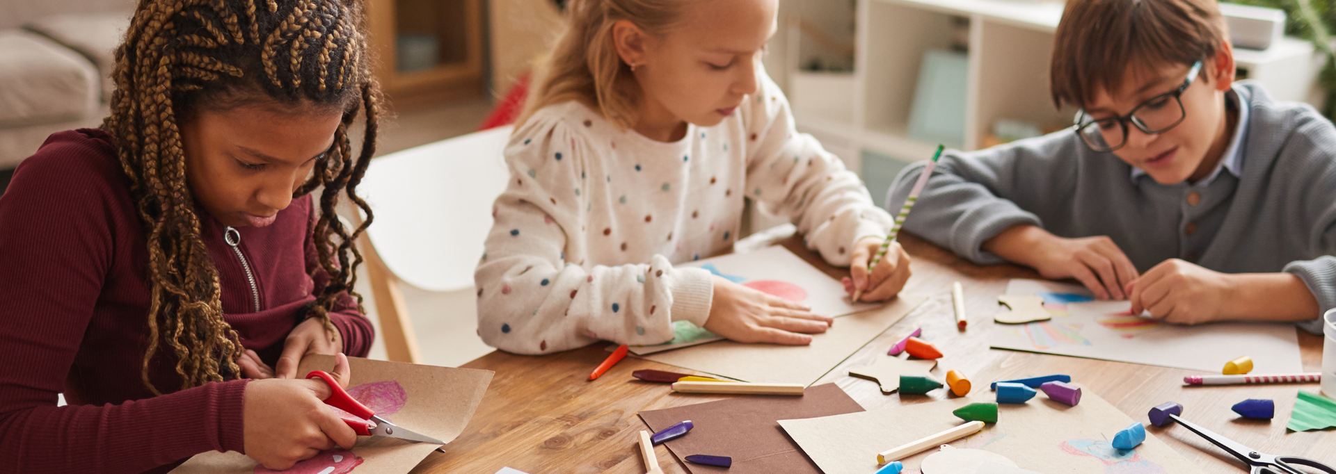 Children doing crafts and coloring