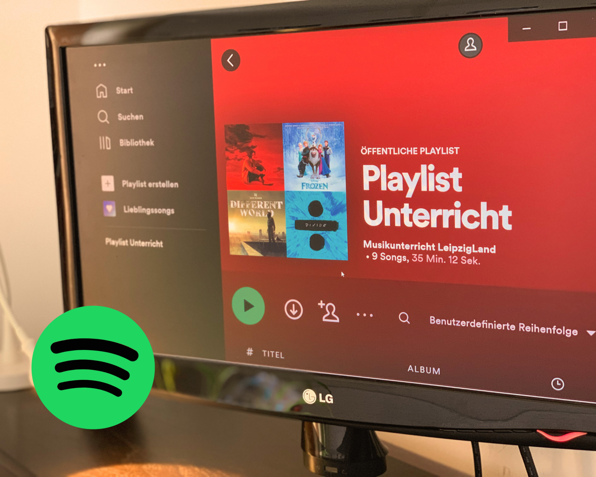 Spotify-Playlist für den Unterricht auf einem Bildschirm