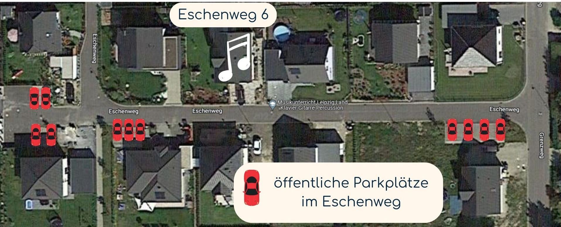 Lageplan: Bei Musikunterricht Leipzig Land findest du immer einen freien Parkplatz direkt davor.