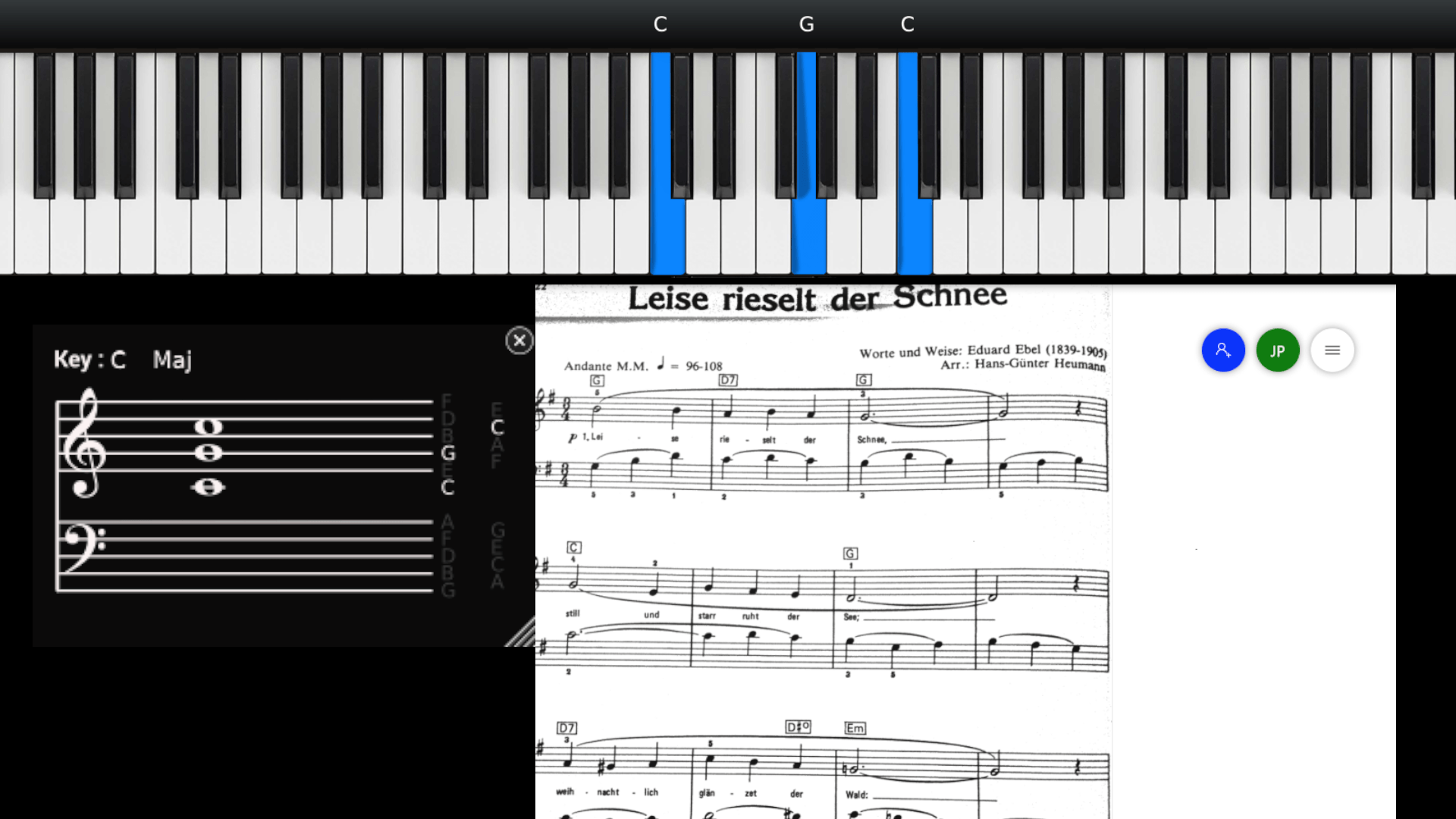 Akkorde lernen online - doppelt anschaulich durch Tastenbild und automatischer Notendarstellung