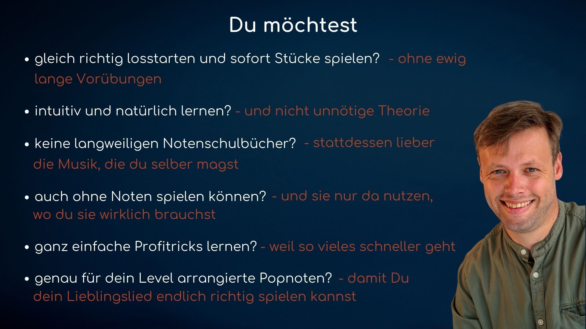 Deine Vorteile, warum du mit Klavierunterricht starten solltest: gleich spielen ohne Noten, Hits ganz einfach spielen u.v.m.
