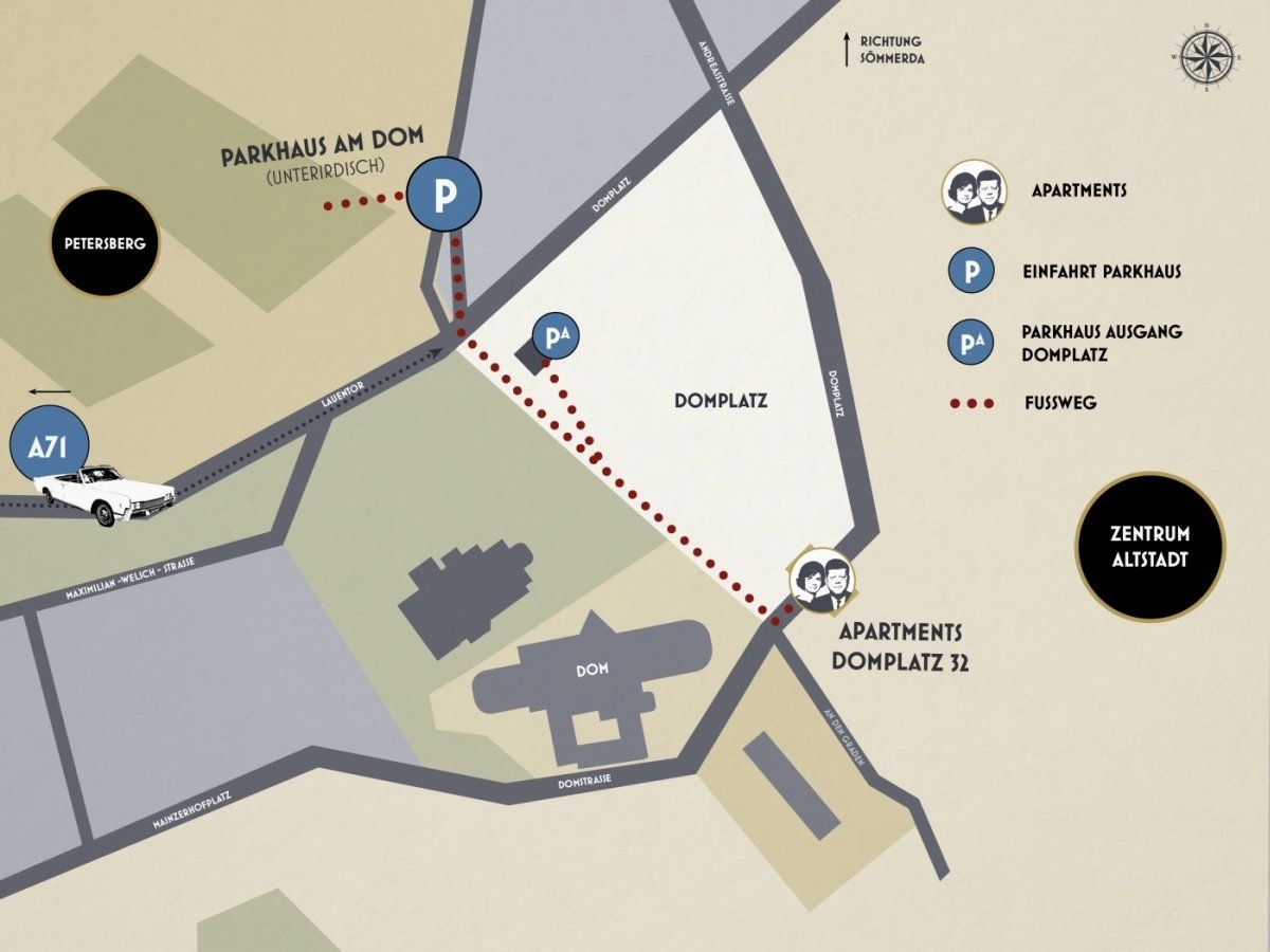 Lageplan der Ferienwohnungen Mr. & Mrs. President am Domplatz und Innenstadt