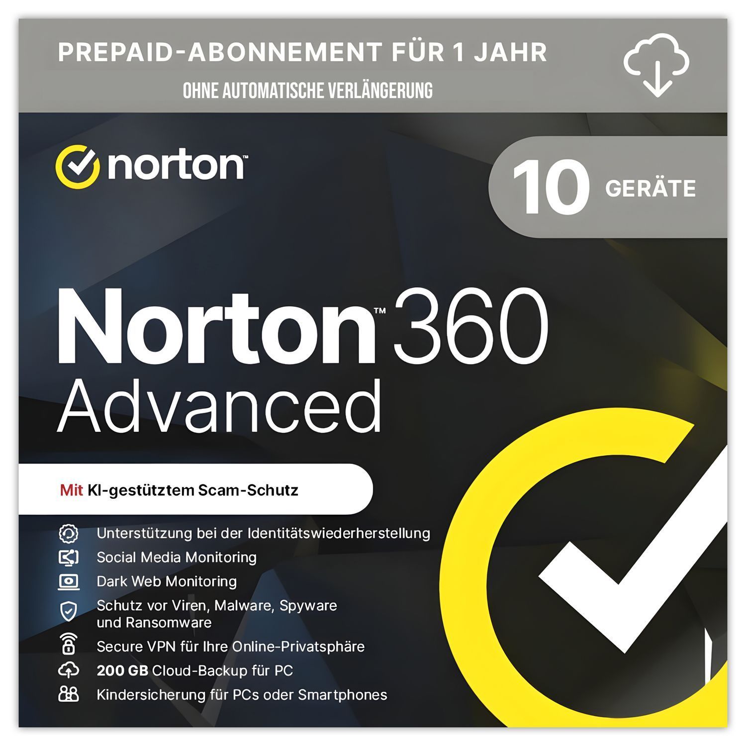 Norton 360 Advanced (10 Geräte/1 Jahr): Überragender Online-Schutz. Kein autom. Abo! Key (ESD) in 1-24h per Mail.