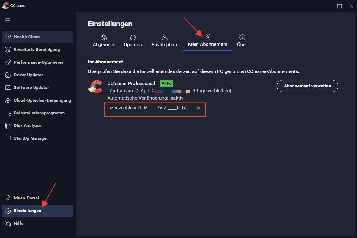 Ccleaner Pro Plus Recuva, Speccy und Kamo aktivieren