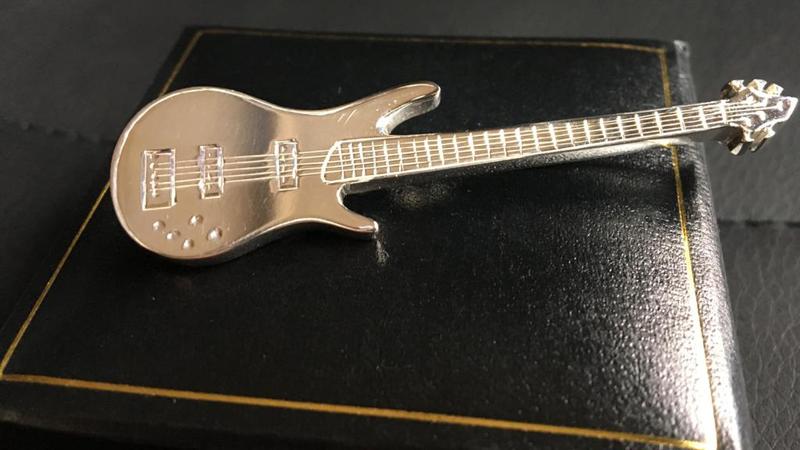 Bespoke hand made guitar lapel/badge in silver