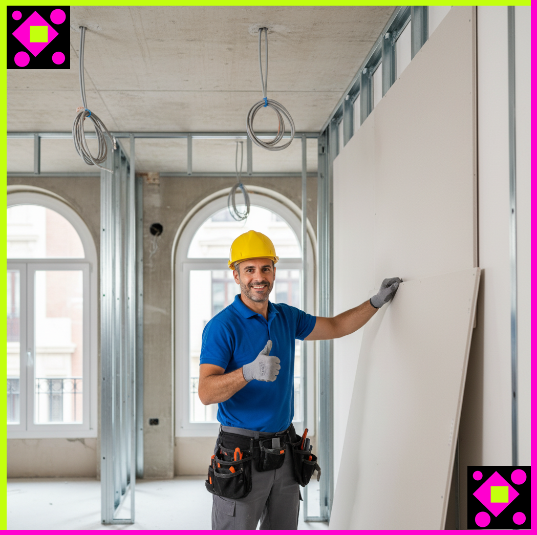 Albañil en Santa Coloma de Gramenet, realizando trabajos de pladur