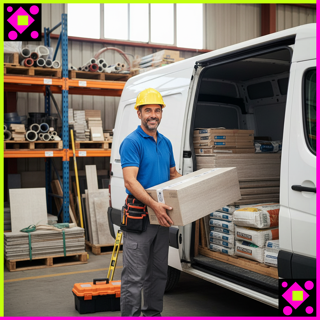 Albañil de casa de reformas en Barcelona, colocando pavimento