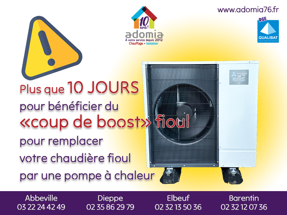 Le nonus pour le remplacement d'une chaudière à fioul par une pompe à chaleur se termine le 30 juin