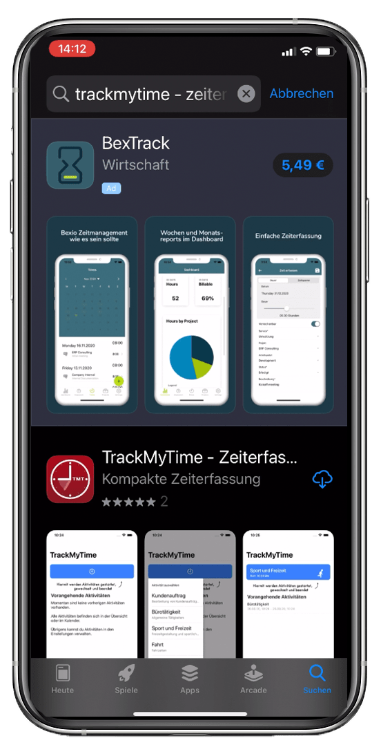 App im App-Store suchen TrackMyTime