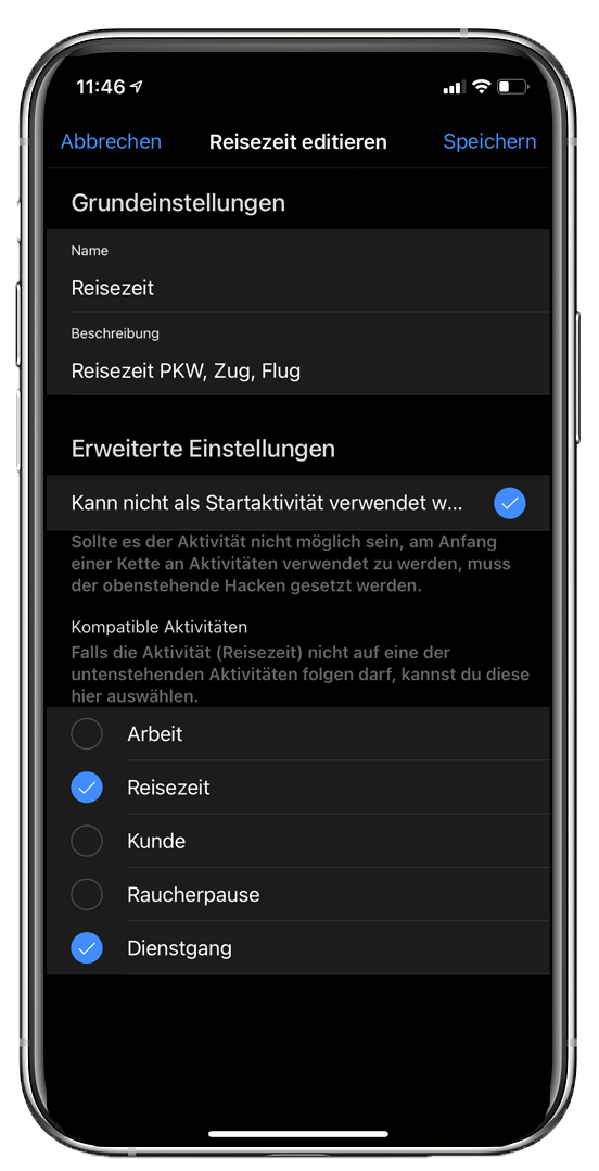 Aktivitäten konfigurieren TrackMyTime einrichten