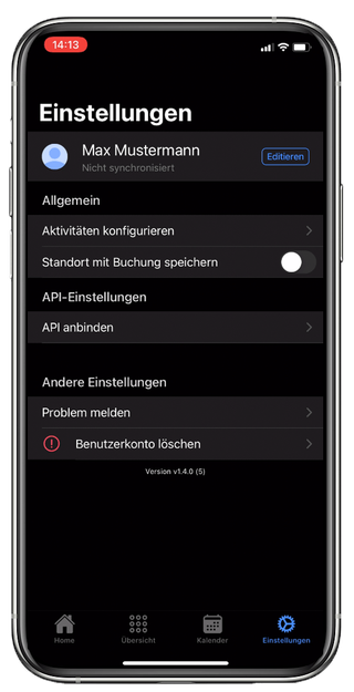 Aktivitäten konfigurieren TrackMyTime einrichten