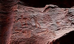 Petroglyphen in Khazali, Wadi Rum, Jordanien