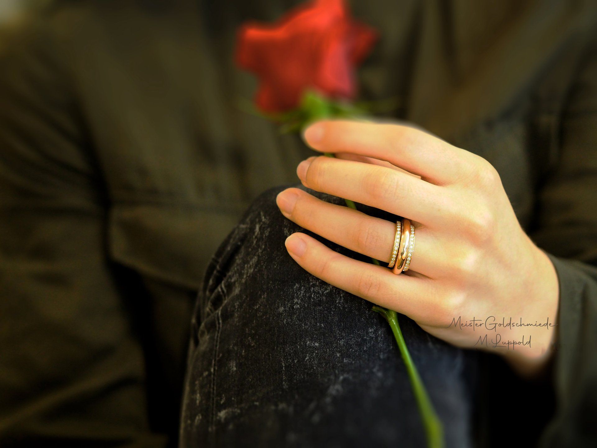 Move it Ringsystem Matthias Luppold 750/-Gelbgold Mittelring zwei Memoireringe mit Brillanten
