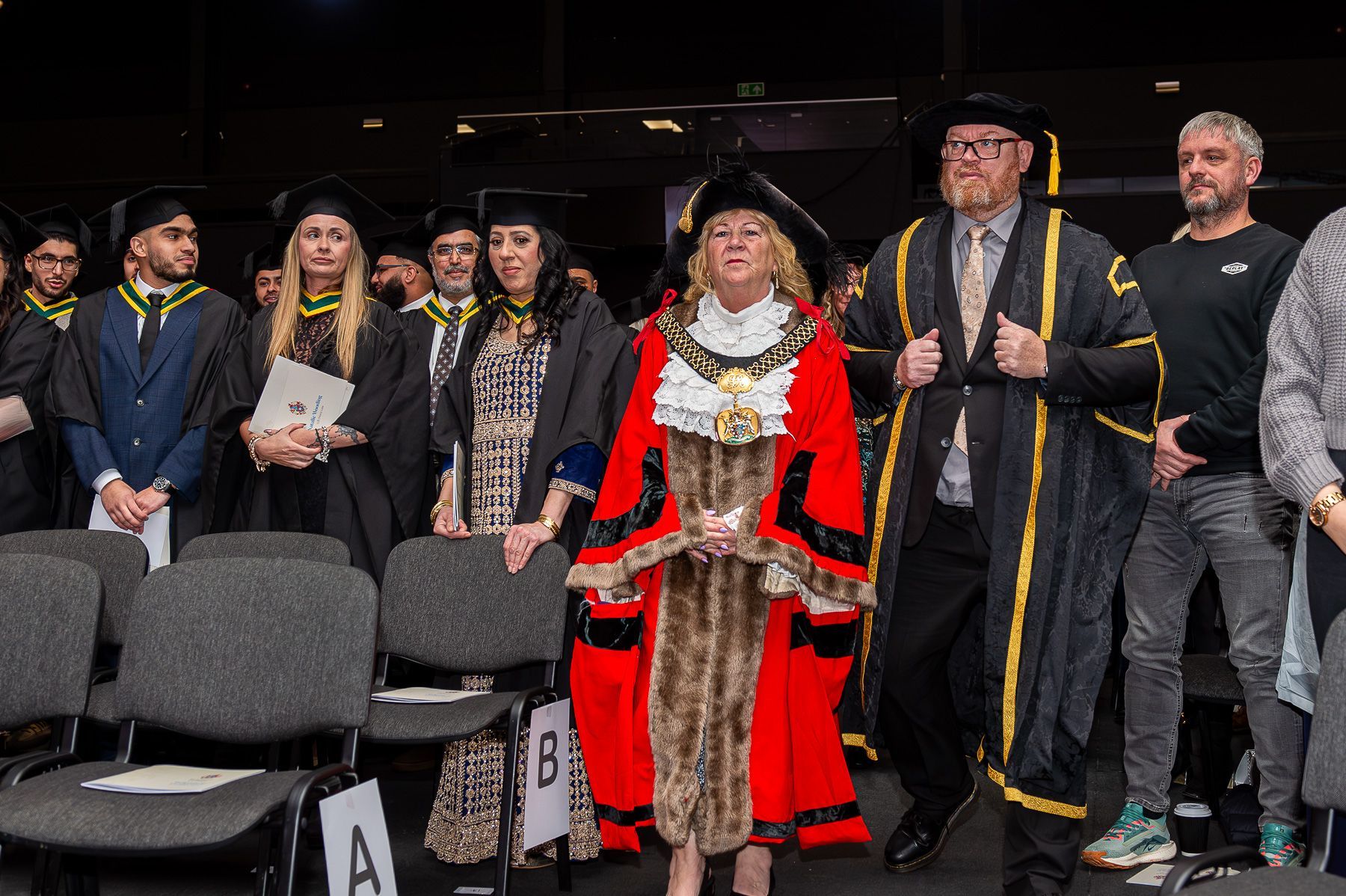 The Lord Mayor of Bradford arrives at a graduation ceremony.