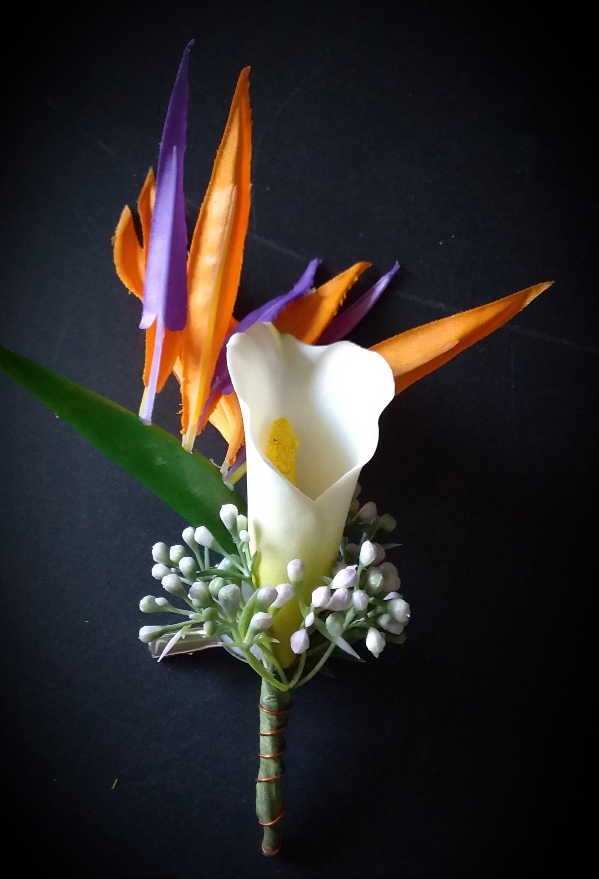 Exotic Buttonhole; Wedding flowers; florist Cardiff; florist south wales