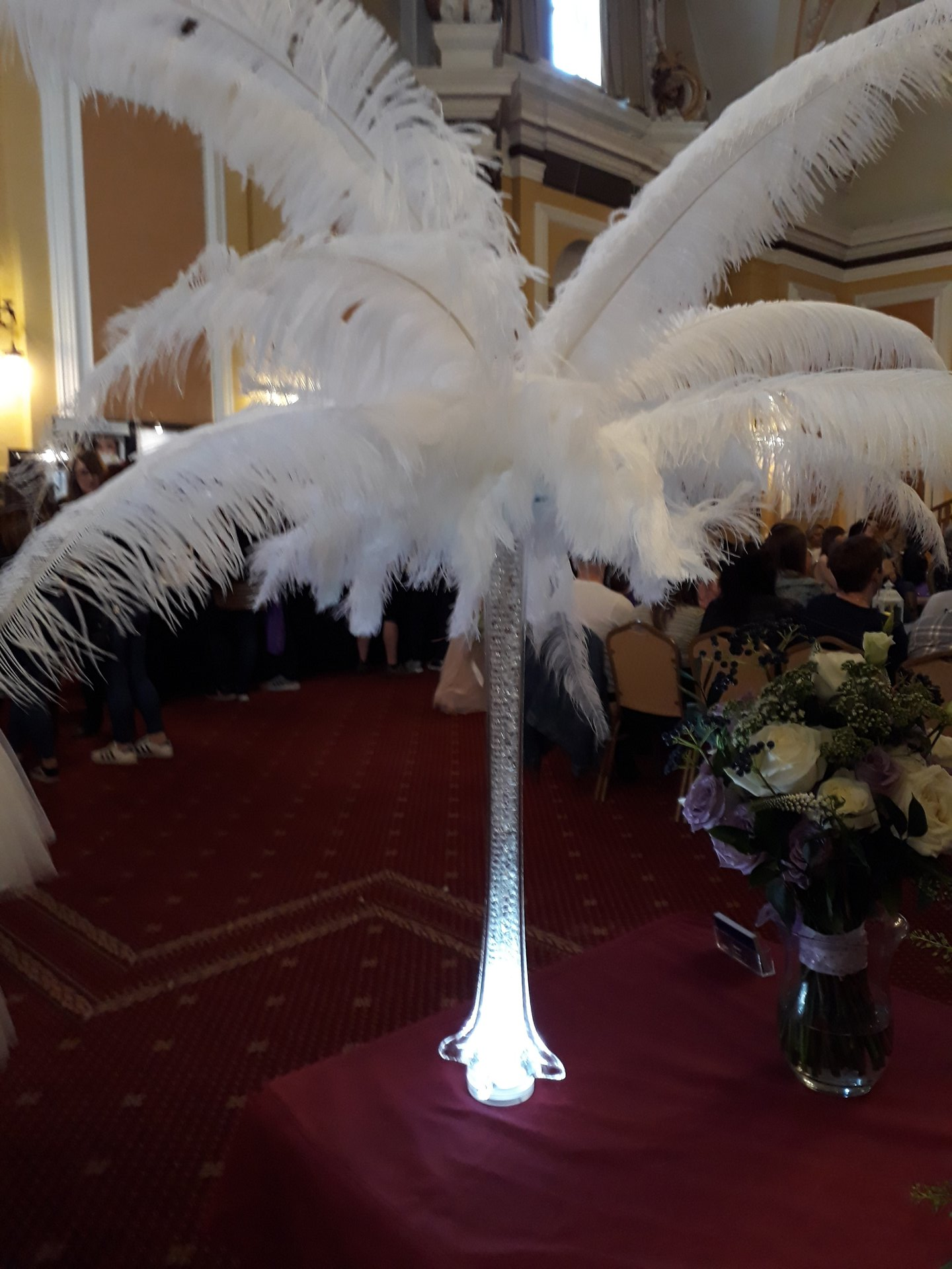 Ostrich Feathers wedding flower centrepiece; wedding decorations Cardiff Florist