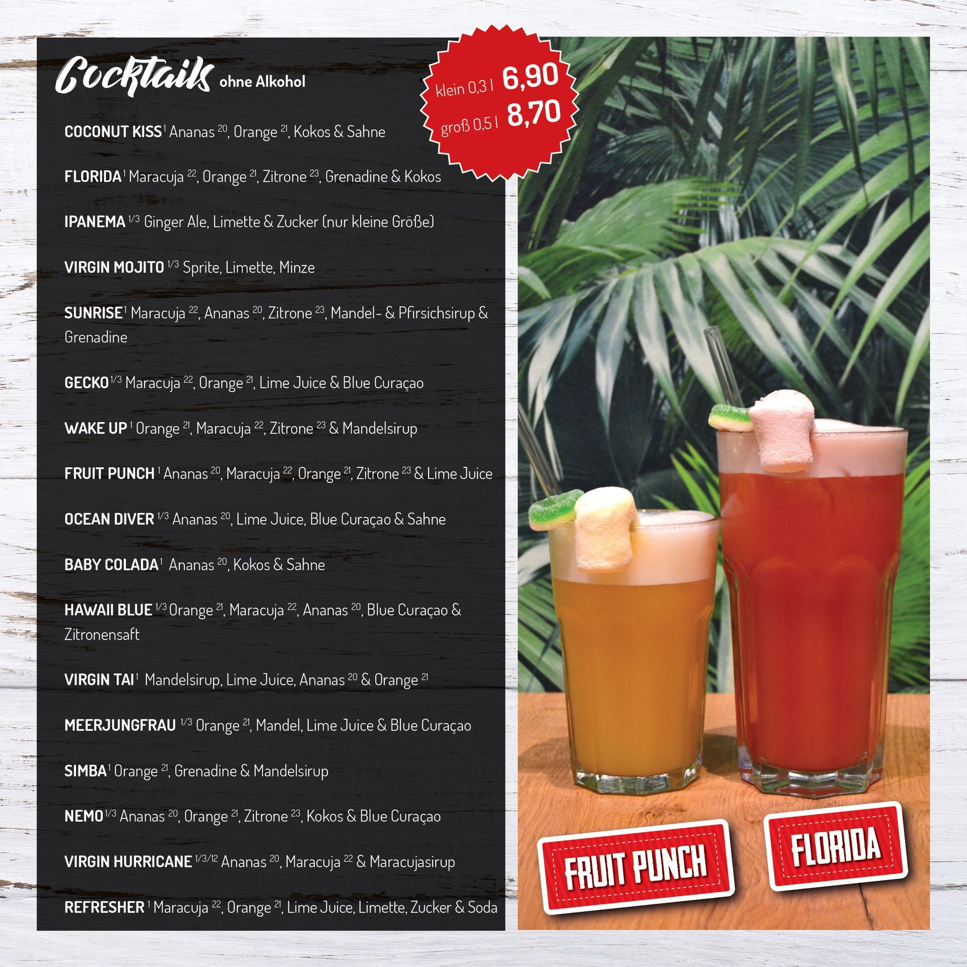 Speisekarte • Cocktails ohne Alkohol