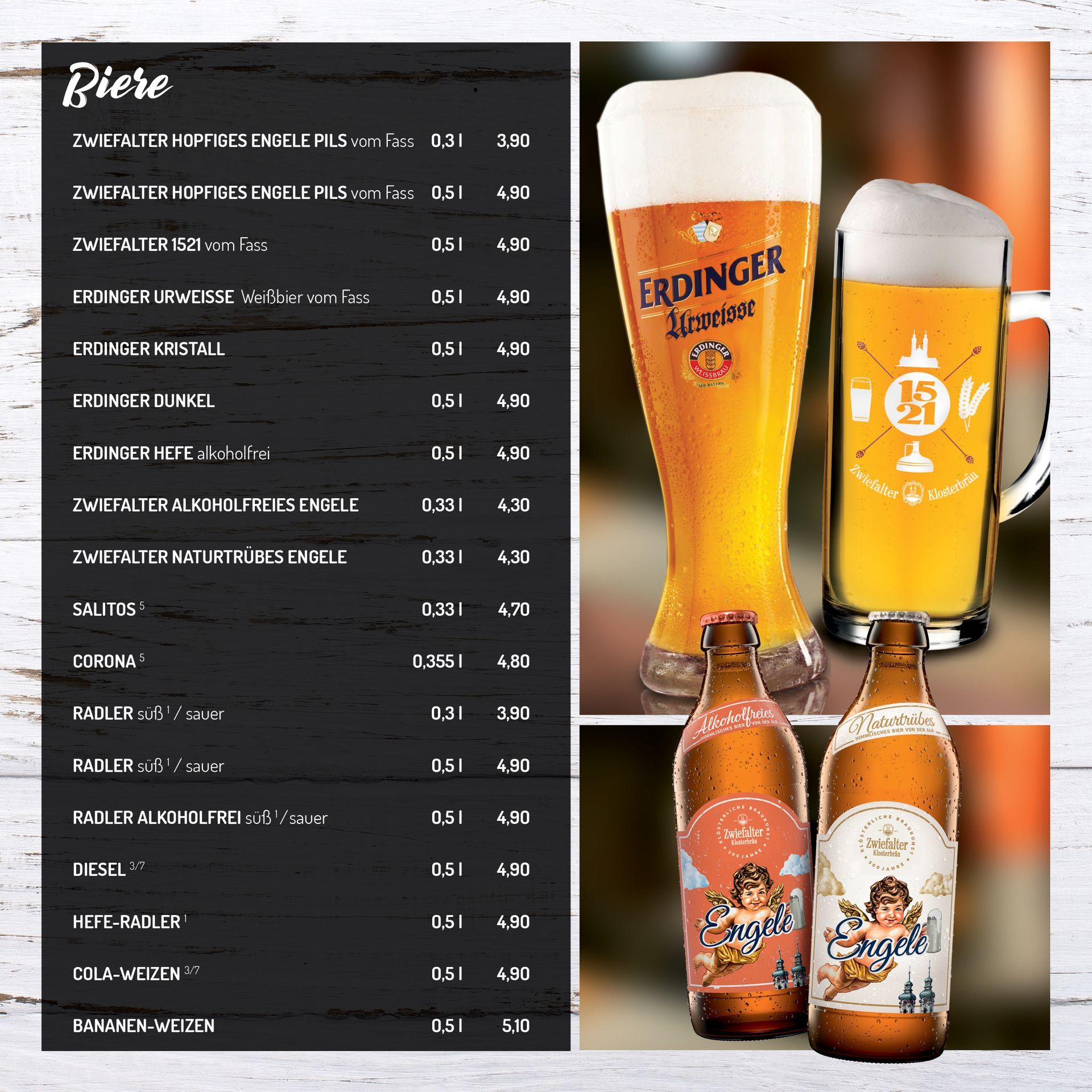 Speisekarte • Biere (mit und ohne Alkohol)